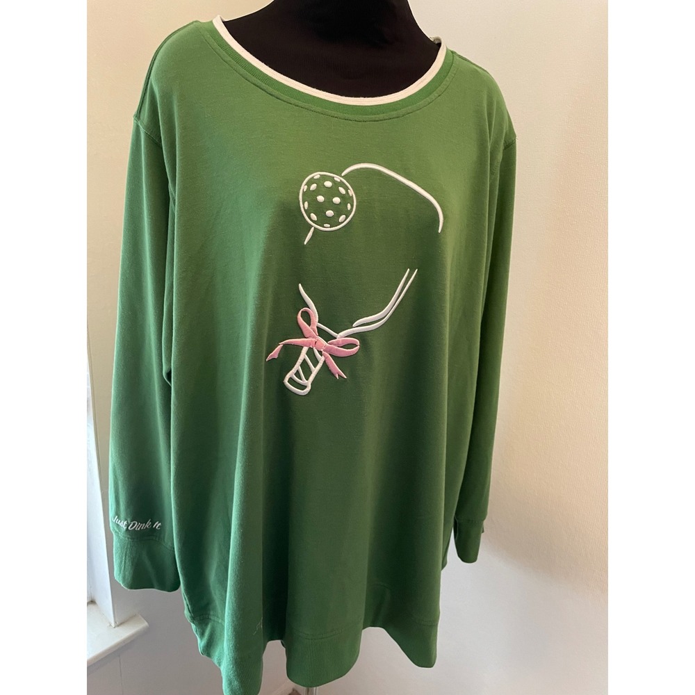 Jane + Delancey Green Pickleball Just Dink It Embroidered Sweatshirt 1X‎